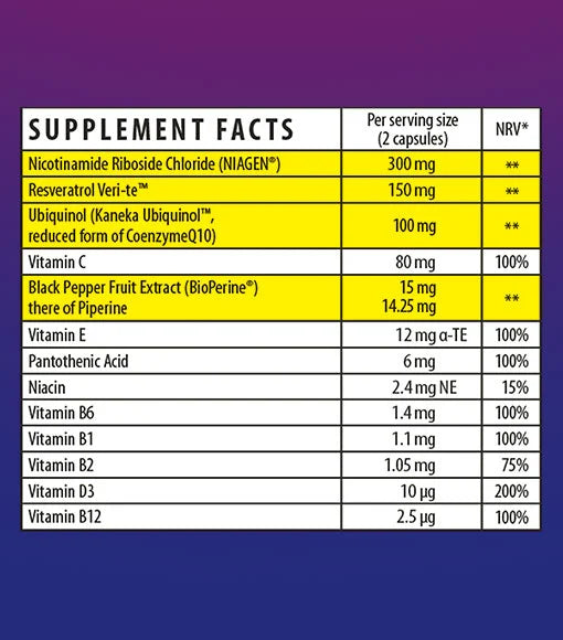 Herboxa NAD+ supplement facts label